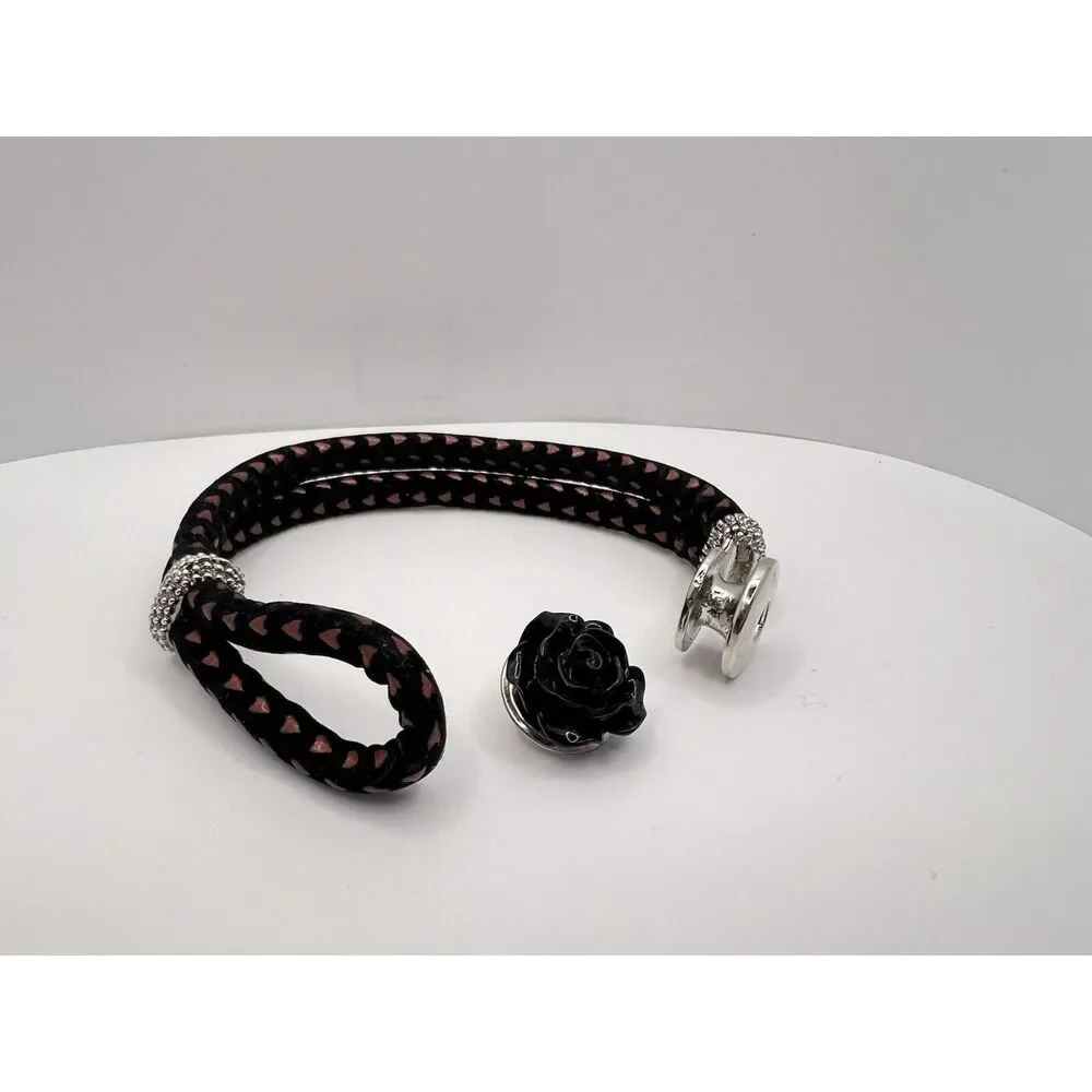 Snap Jewelry Black W Red Leather Bracelet 8